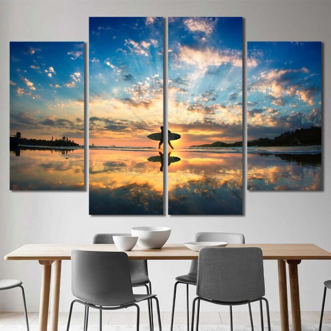 Surfers Seascape Framed Canvas Layout-Four Panels Diamond