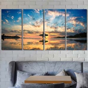 Surfers Seascape Framed Canvas Layout-Four Panels Regular