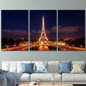 Eiffel Tower Framed Panels Canvas Layout-Three Panels Regular
