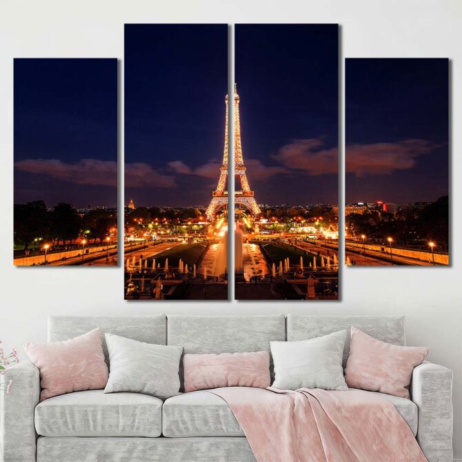 Eiffel Tower Framed Panels Canvas Layout-Four Panels Diamond