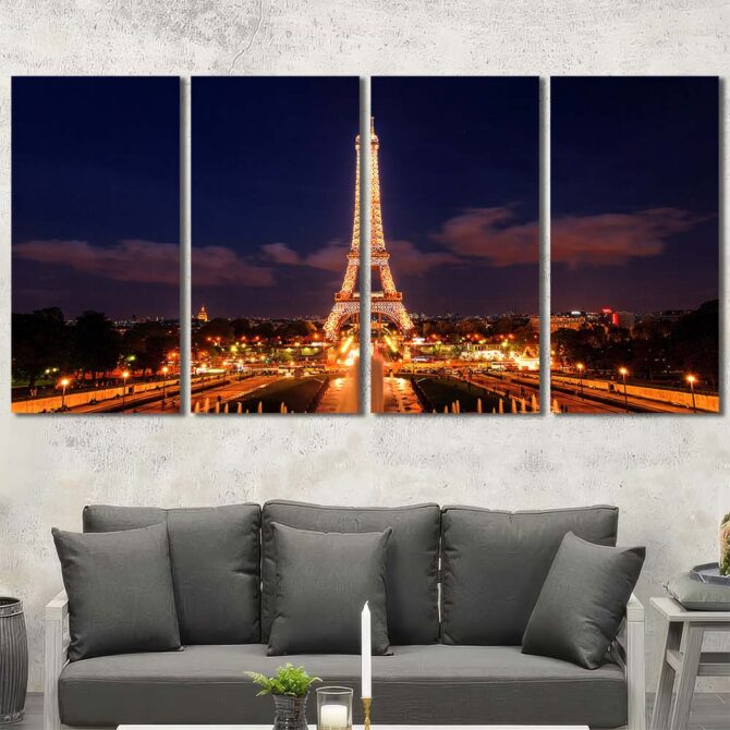 Eiffel Tower Framed Panels Canvas Layout-Four Panels Regular