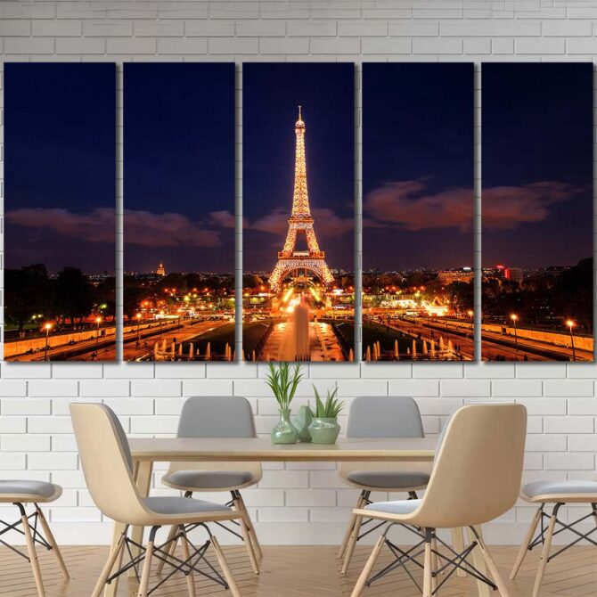 Eiffel Tower Framed Panels Canvas Layout-Five Panels Regular
