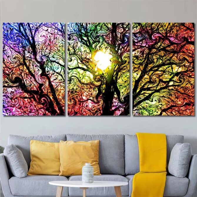 Tree Sunlight Printed Wall Art Painting Layout-Three Panels Regular