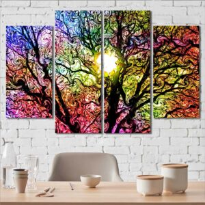 Tree Sunlight Printed Wall Art Painting Layout-Four Panels Diamond