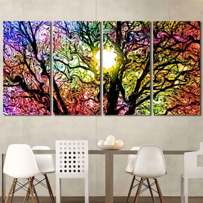Tree Sunlight Printed Wall Art Painting Layout-Four Panels Regular