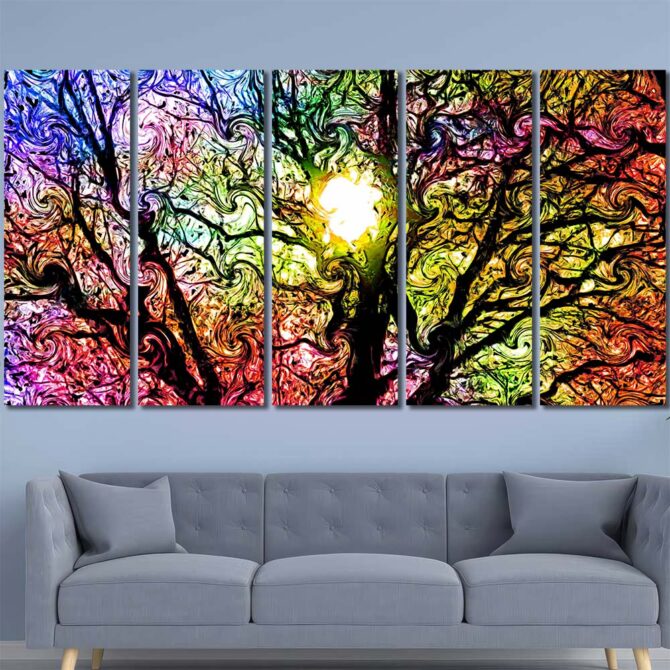 Tree Sunlight Printed Wall Art Painting Layout-Five Panels Regular