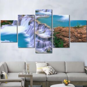 Turquoise Waterfalls Framed Panels Canvas Layout-Four Panels Diamond