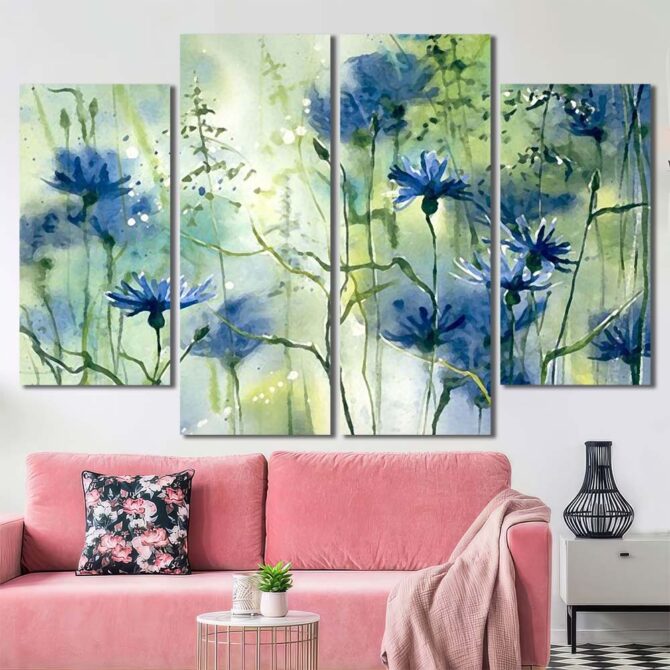 Wet Flowers HD Printed Picture with Frame Layout-Four Panels Diamond