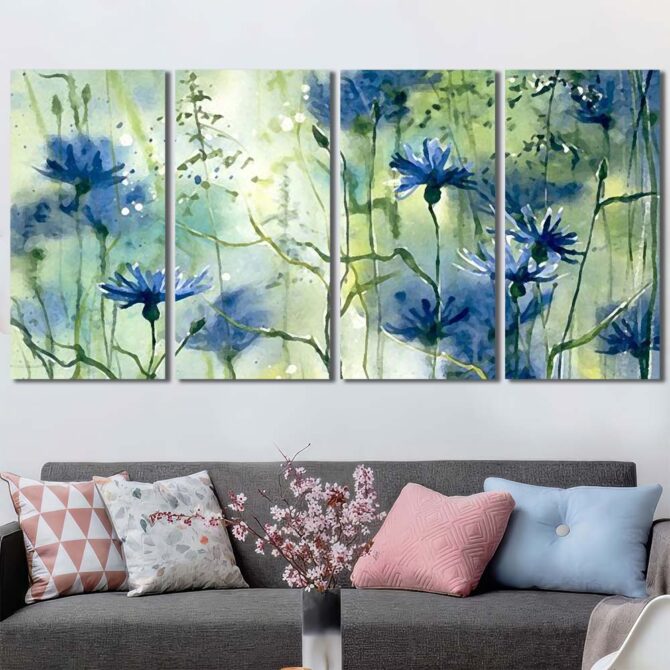 Wet Flowers HD Printed Picture with Frame Layout-Four Panels Regular