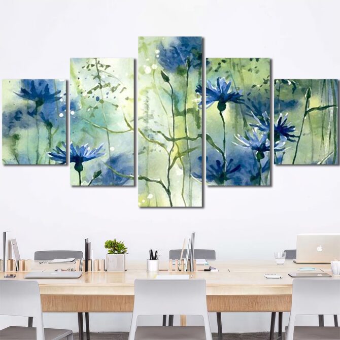 Wet Flowers HD Printed Picture with Frame Layout-Five Panels Diamond