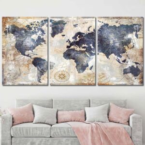 World Map Home Decor Canvas Layout-Three Panels Regular