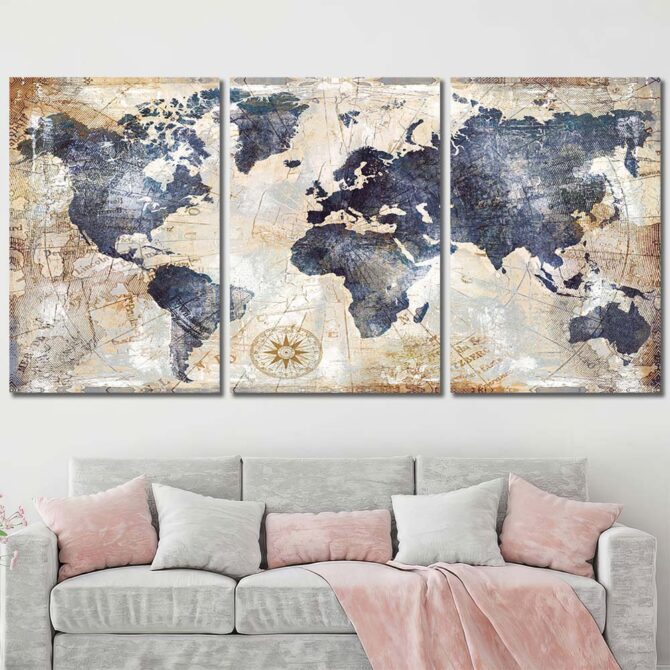 World Map Home Decor Canvas Layout-Three Panels Regular