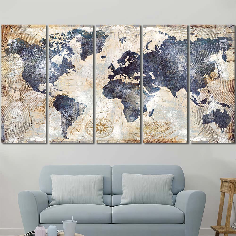 World Map Home Decor Canvas Layout-Four Panels Regular