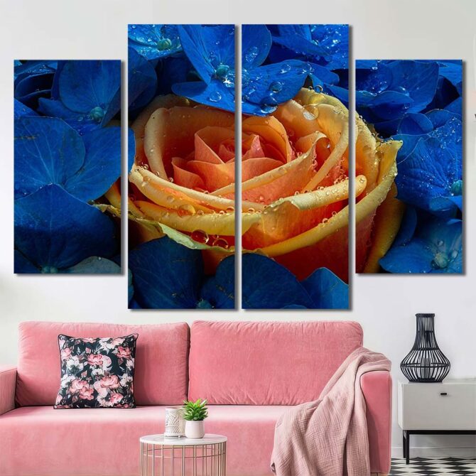 Yellow Rose Printed Painting on Canvas Layout-Four Panels Diamond