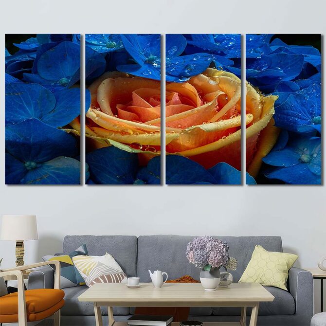 Yellow Rose Printed Painting on Canvas Layout-Four Panels Regular