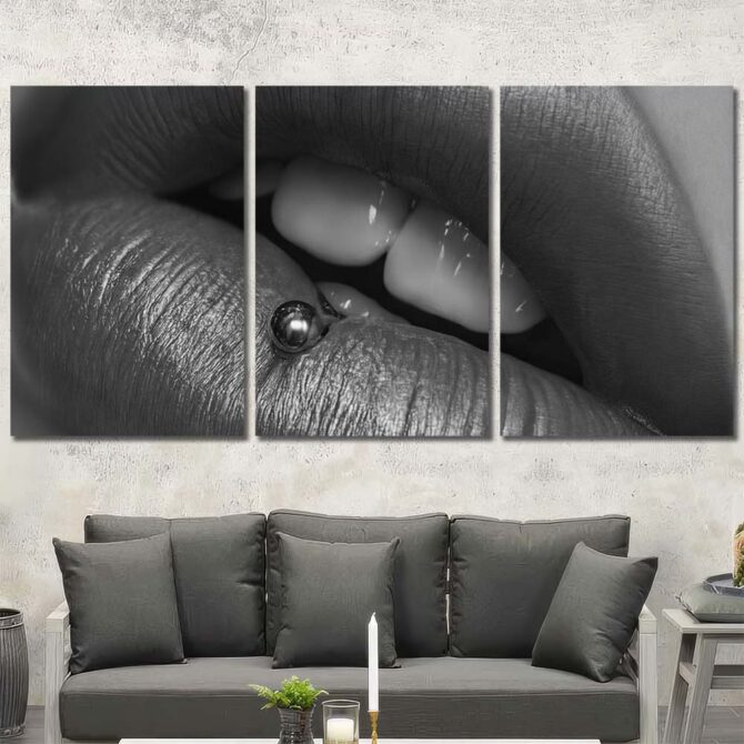 Labret Lips HD Printed Picture with Frame Layout-Three Panels Regular