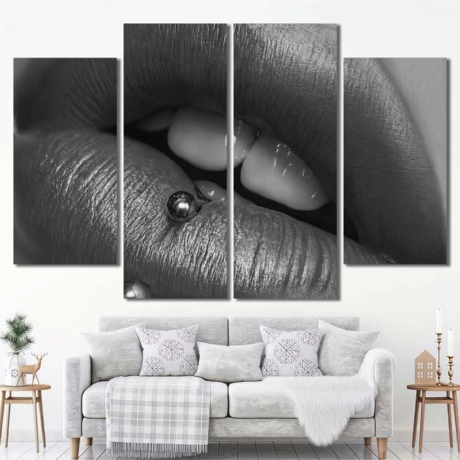 Labret Lips HD Printed Picture with Frame Layout-Four Panels Diamond