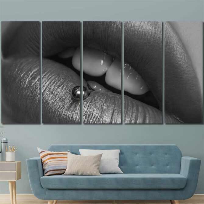 Labret Lips HD Printed Picture with Frame Layout-Five Panels Regular