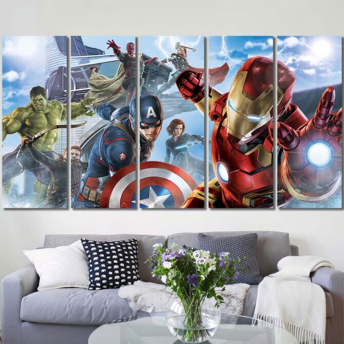 Avengers Movie Canvas Painting Layout-Five Panels Regular
