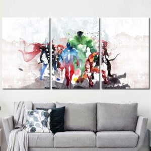 Watercolor Avengers Painting Canvas Layout-Three Panels Regular