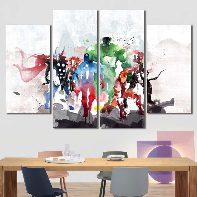 Watercolor Avengers Painting Canvas Layout-Four Panels Diamond
