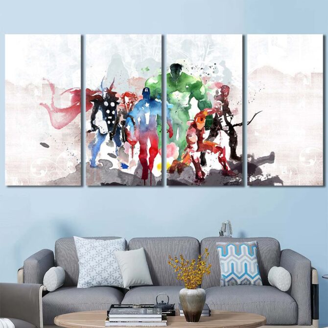 Watercolor Avengers Painting Canvas Layout-Four Panels Regular