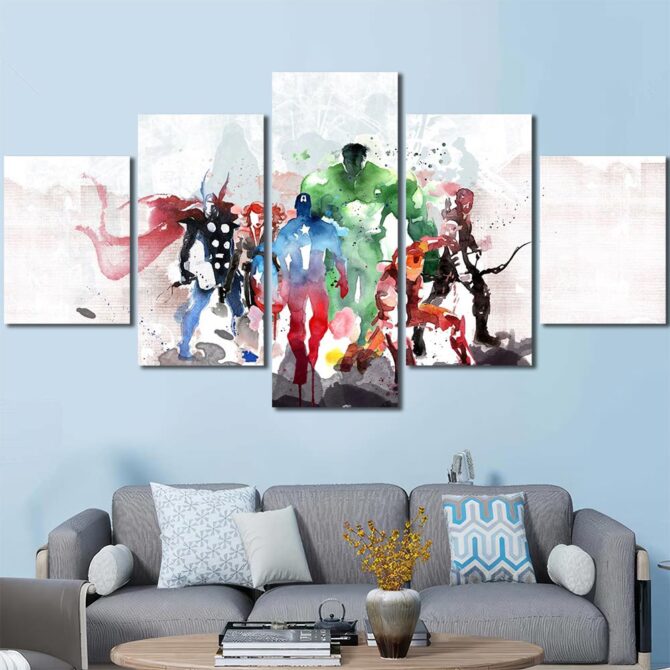 Watercolor Avengers Painting Canvas Layout-Five Panels Diamond
