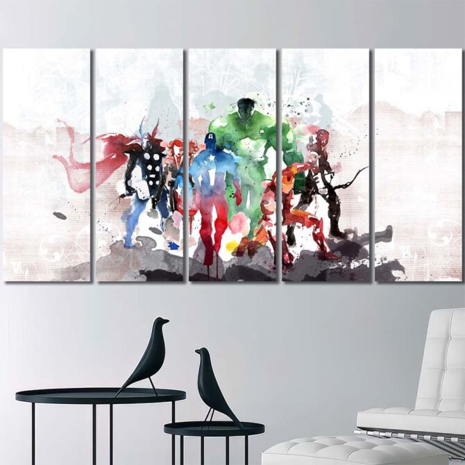Watercolor Avengers Painting Canvas Layout-Five Panels Regular