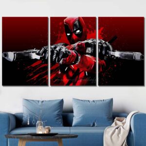 Deadpool With Guns Canvas Painting Layout-Three Panels Regular
