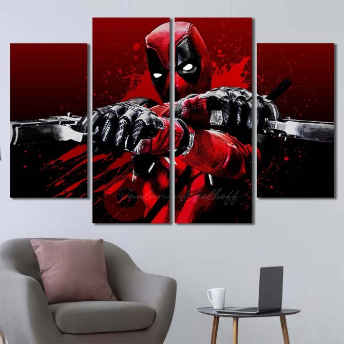 Deadpool With Guns Canvas Painting Layout-Four Panels Diamond