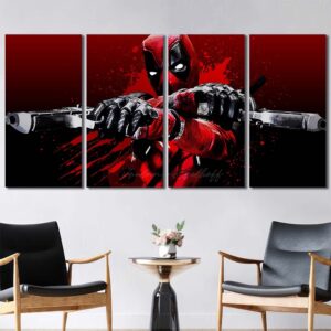 Deadpool With Guns Canvas Painting Layout-Four Panels Regular