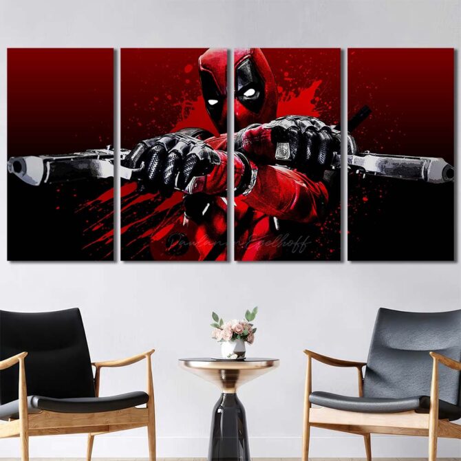 Deadpool With Guns Canvas Painting Layout-Four Panels Regular