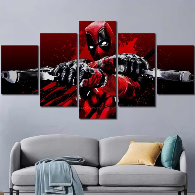 Deadpool With Guns Canvas Painting Layout-Five Panels Diamond