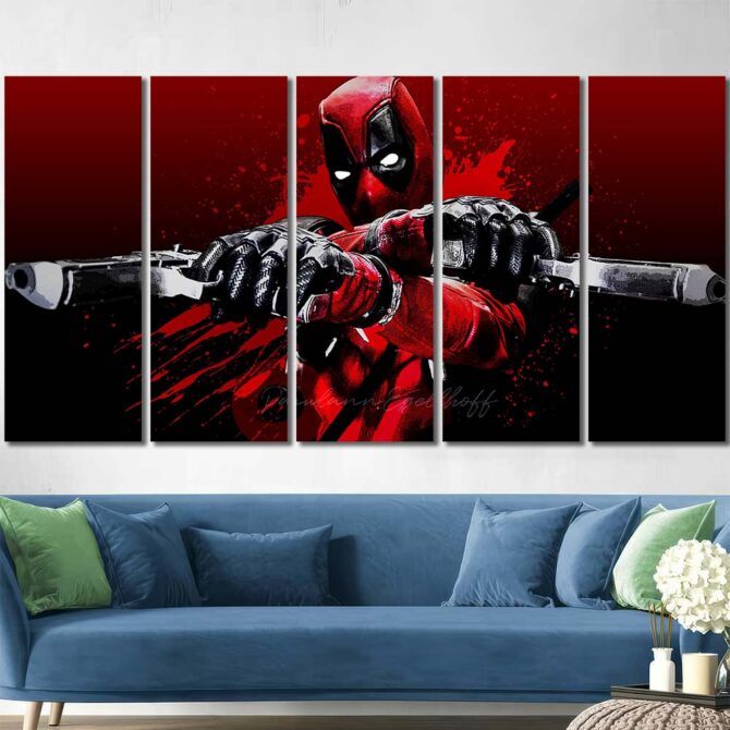 Deadpool With Guns Canvas Painting Layout-Five Panels Regular