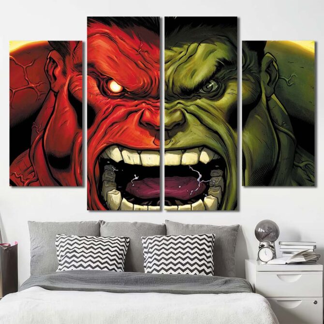 Hulk Comic Framed Canvas Layout-Four Panels Diamond