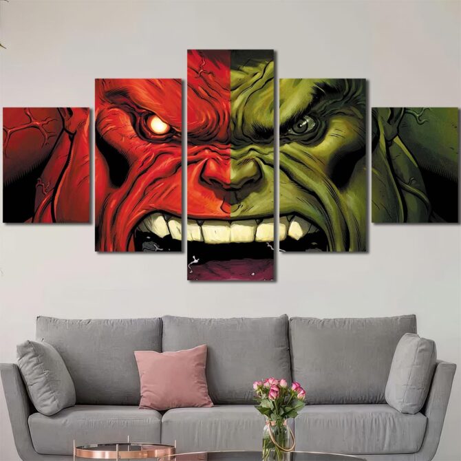 Hulk Comic Framed Canvas Layout-Five Panels Diamond