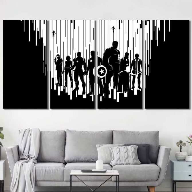 Avengers Black And White Poster Layout-Four Panels Regular