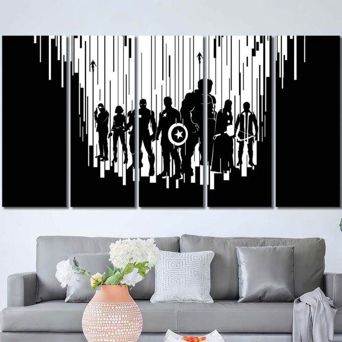 Avengers Black And White Poster Layout-Five Panels Regular