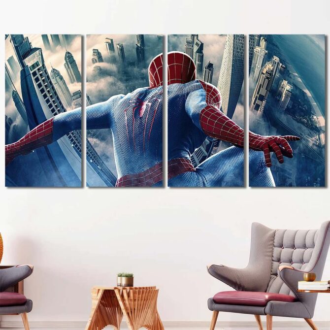 Spiderman Canvas Painting Layout-Four Panels Regular