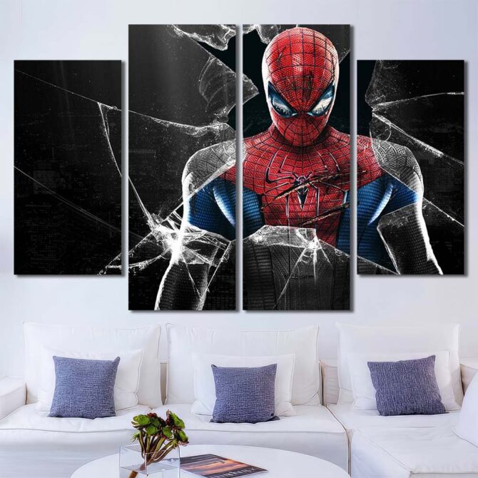 Superhero Spiderman Canvas Picture Layout-Four Panels Diamond