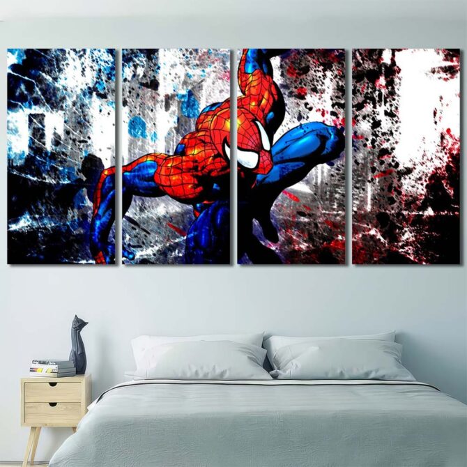 Superhero Spiderman Canvas Art Layout-Four Panels Regular