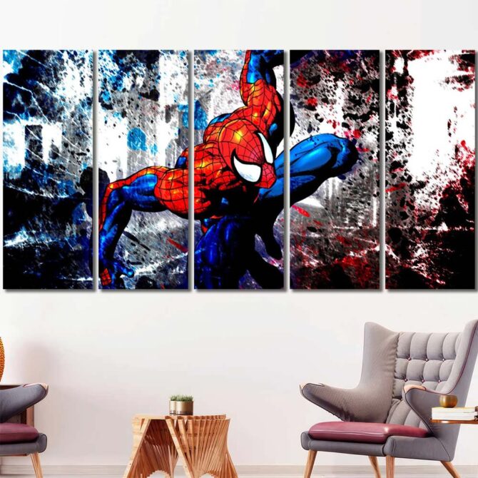 Superhero Spiderman Canvas Art Layout-Five Panels Regular