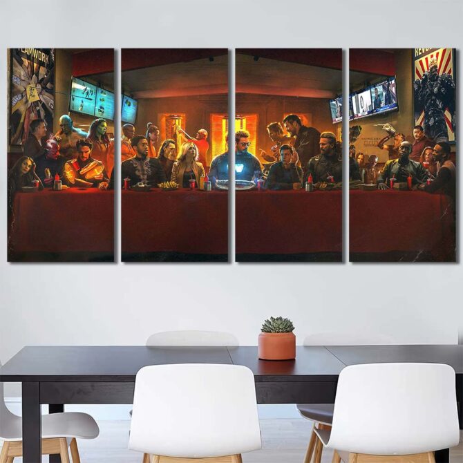 Avengers Last Supper Framed Canvas Layout-Four Panels Regular