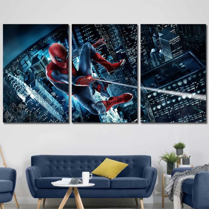 Movie Spiderman Bathroom Wall Decor Layout-Three Panels Regular
