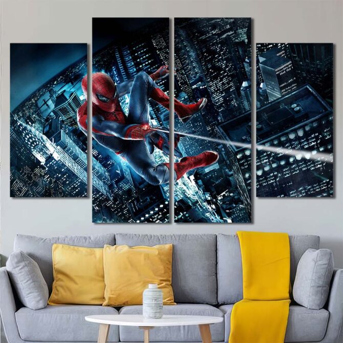 Movie Spiderman Bathroom Wall Decor Layout-Four Panels Diamond