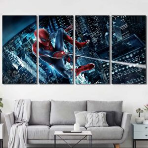 Movie Spiderman Bathroom Wall Decor Layout-Four Panels Regular