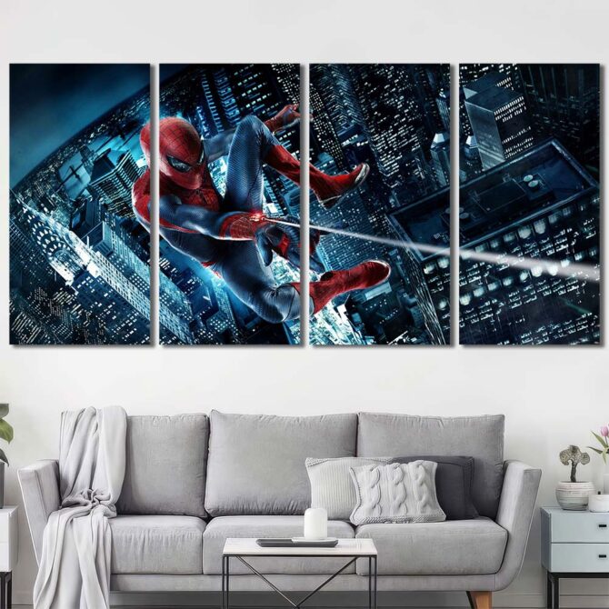 Movie Spiderman Bathroom Wall Decor Layout-Four Panels Regular