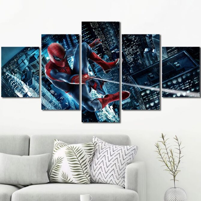 Movie Spiderman Bathroom Wall Decor Layout-Five Panels Diamond