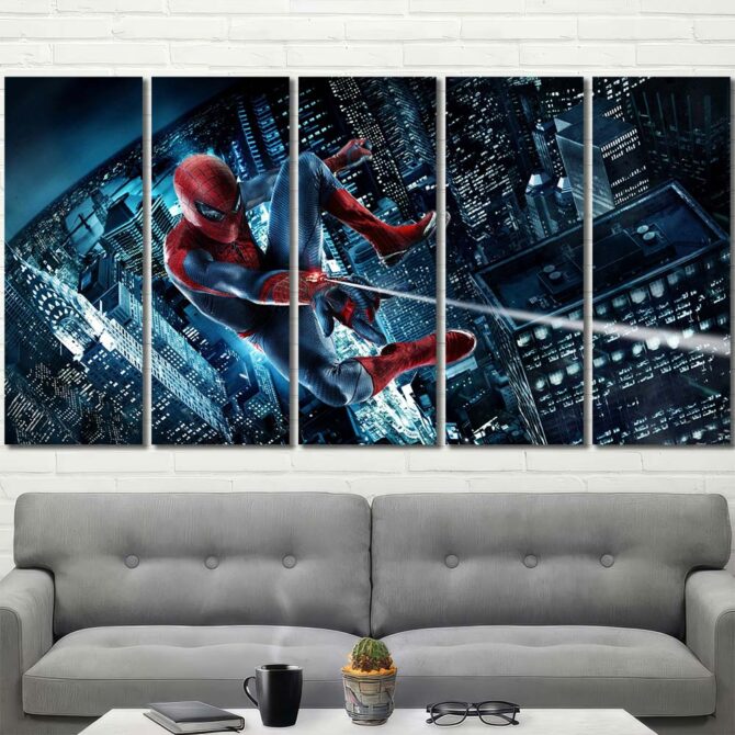 Movie Spiderman Bathroom Wall Decor Layout-Five Panels Regular