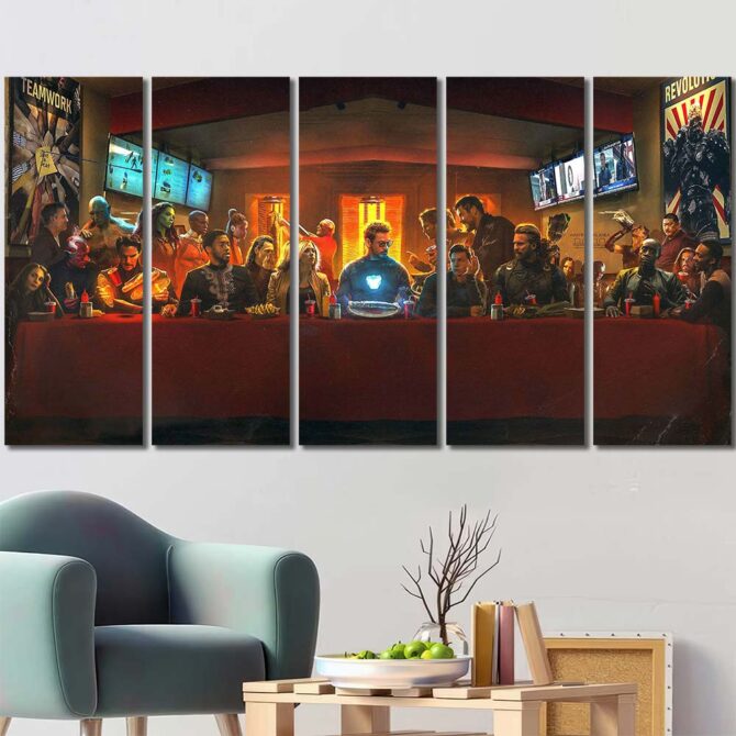 Avengers Last Supper Framed Canvas Layout-Five Panels Regular